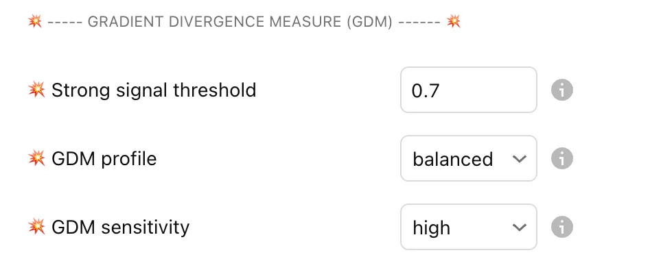WaveTrend 4D GDM Settings - Configure divergence strength measurement and signal generation